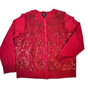 JM Collection Red Feather Sequin Festival Party Cardigan Size 0X Plus Size NWOT